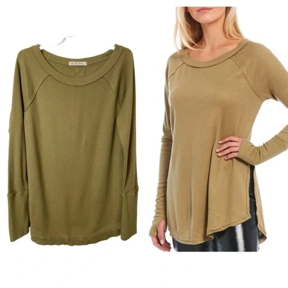 We The Free People Olive Military Green Snowy Thermal Top Shirt Blouse sz XS